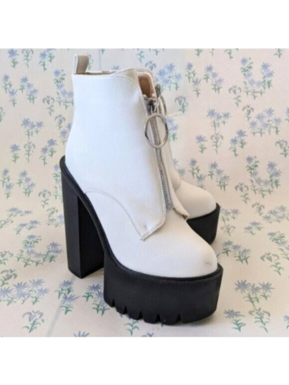 Lamoda Pure Freestyle Platform Ankle Boots 36 5 White Punk Goth Heels Lug Sole